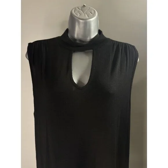 Jennifer Lopez Black Sleeveless Keyhole Neckline Choker Cut Top Tunic Collar Med - Picture 2 of 16